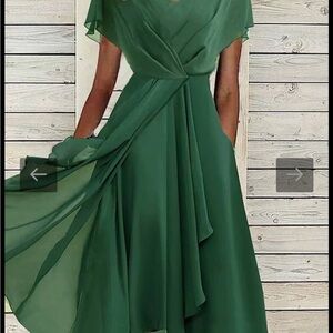 Jewel Green Midi A-line dress size Large 12 NWT zip short sleeve cinched waist